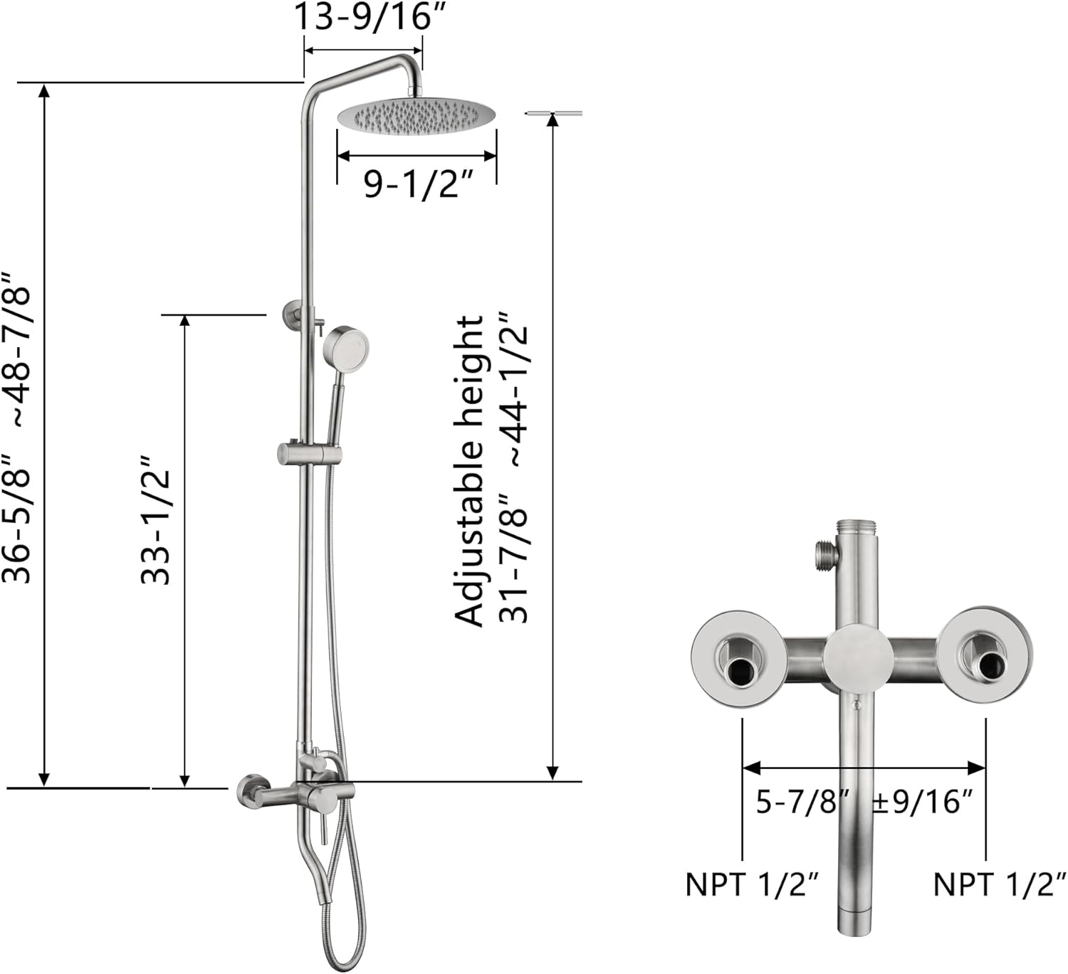 Shower Faucet - Shower Faucets Sets Complete, Shower System - Outdoor Shower Kit/Outdoor Shower Enclosure/Outdoor Shower Fixtures W/ SS304 Shower Head & Handheld High Pressure, Brushed Nickel - Image 7