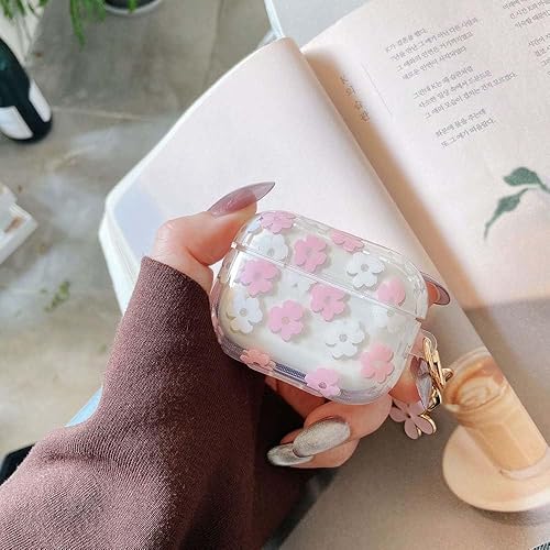 Miniatura 4 de Funda protectora para AirPods Pro con llavero, bonita funda protectora para auriculares con flores rosas y flores rosas, TPU suave y transparente