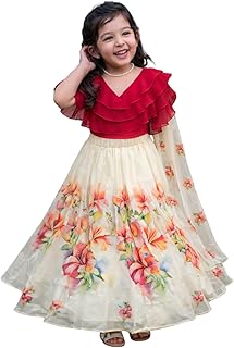 Delima Fashion Girls Floral Lehenga Choli Set with Dupatta | Kids Ethnic Wear | Printed Georgette Skirt & Crop Top | Party... Price In India