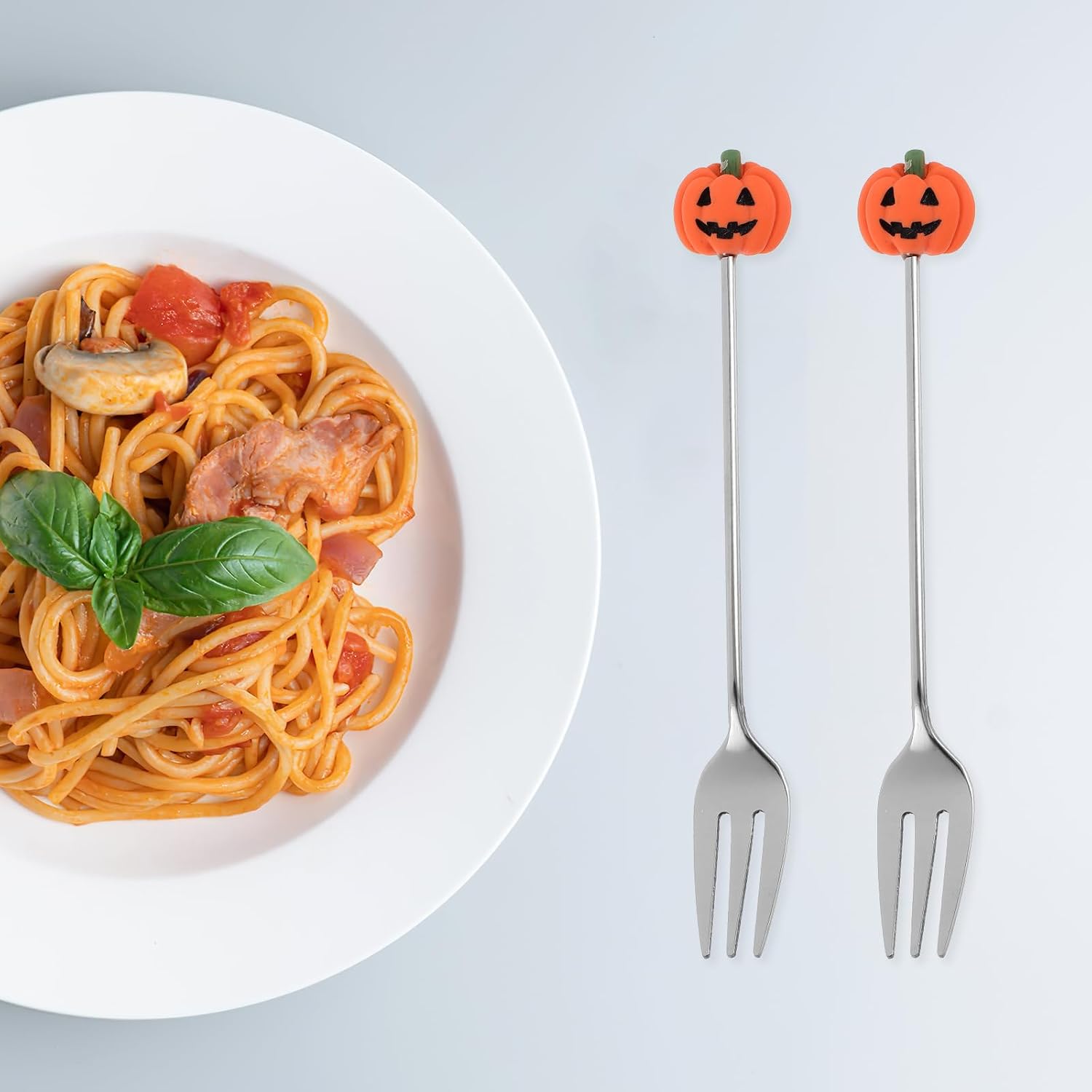 Kichvoe Halloween Forks Set of 6 Stainless Steel Pumpkin Dessert Forks Mini Appetizer Forks for Halloween Party Tableware