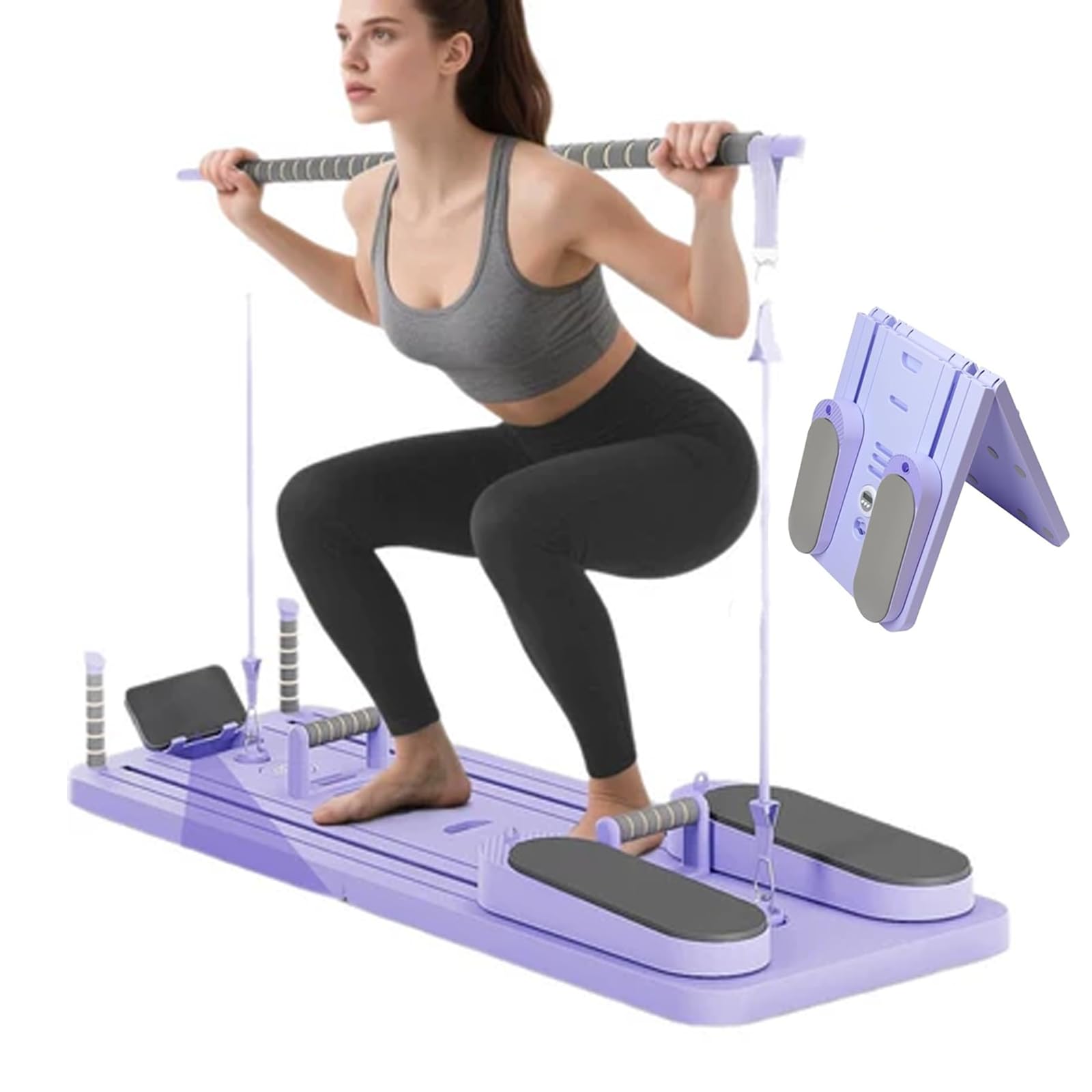 Klappbares Multifunktions Pilates Board - Pilates Board für Zuhause, mit Pilates Reformer & Widerstandsband & Vielfältiges Zubehör, Ideal für das Ganzkörpertraining