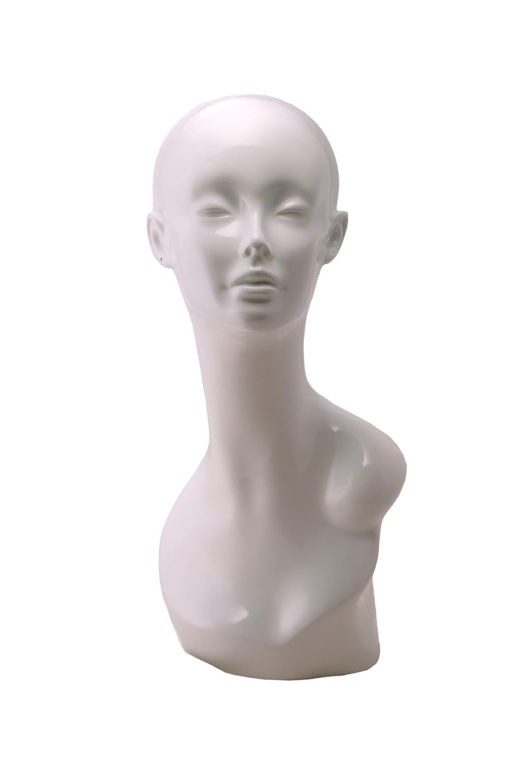 N'icePackaging - Life-Sized Glossy White Mannequin Head - Poly-Resin - for Merchandise or Showcase - Free-Standing - Hats / Wigs / Necklace / Scarfs