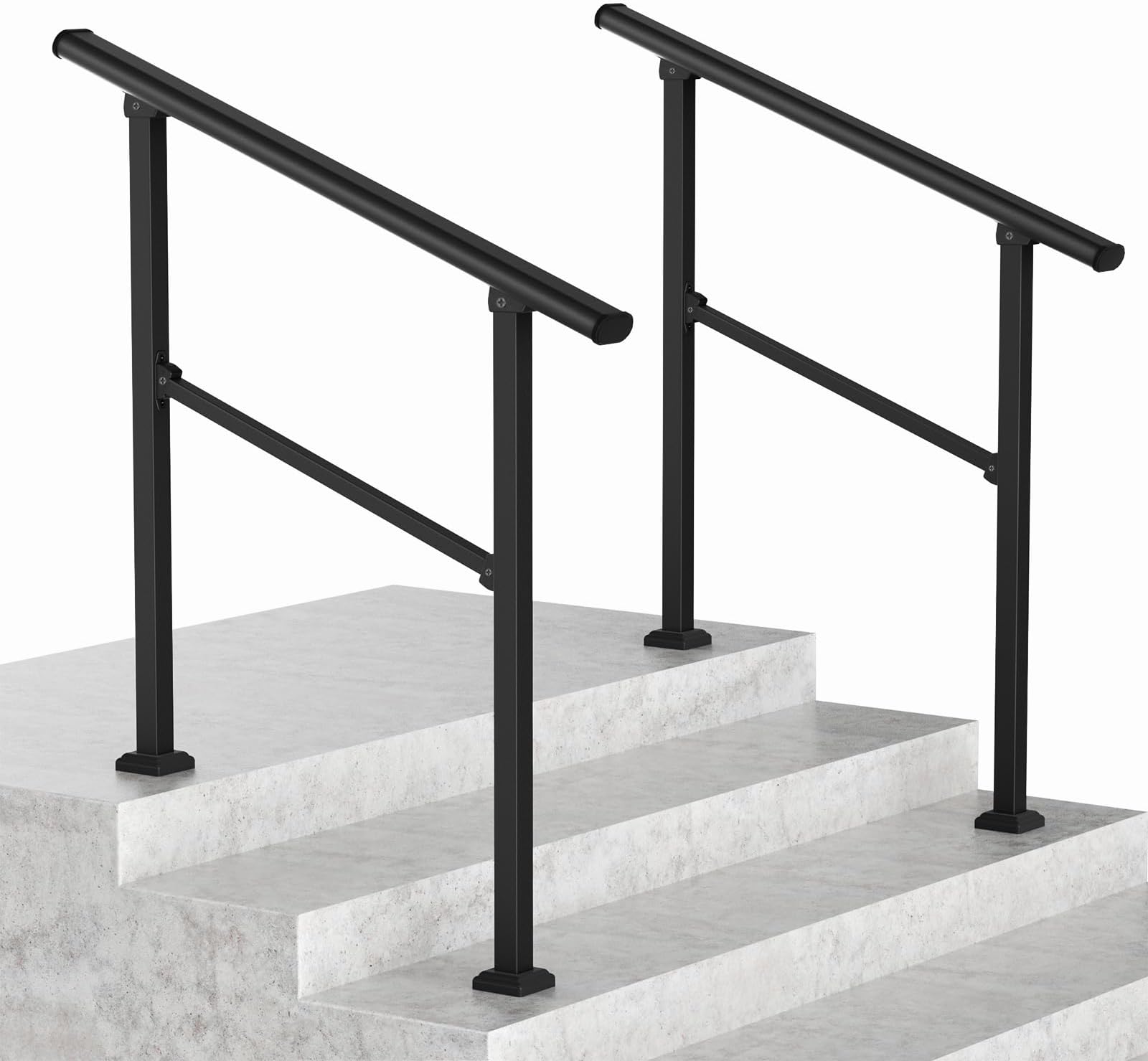 LOVMOR 2 Pack 3 Step Hand Rails for Outdoor Steps, Wrought Iron Railing, Exterior Hand Railing for Steps, Porch Railing Kit (2-3 Steps Handrail)
