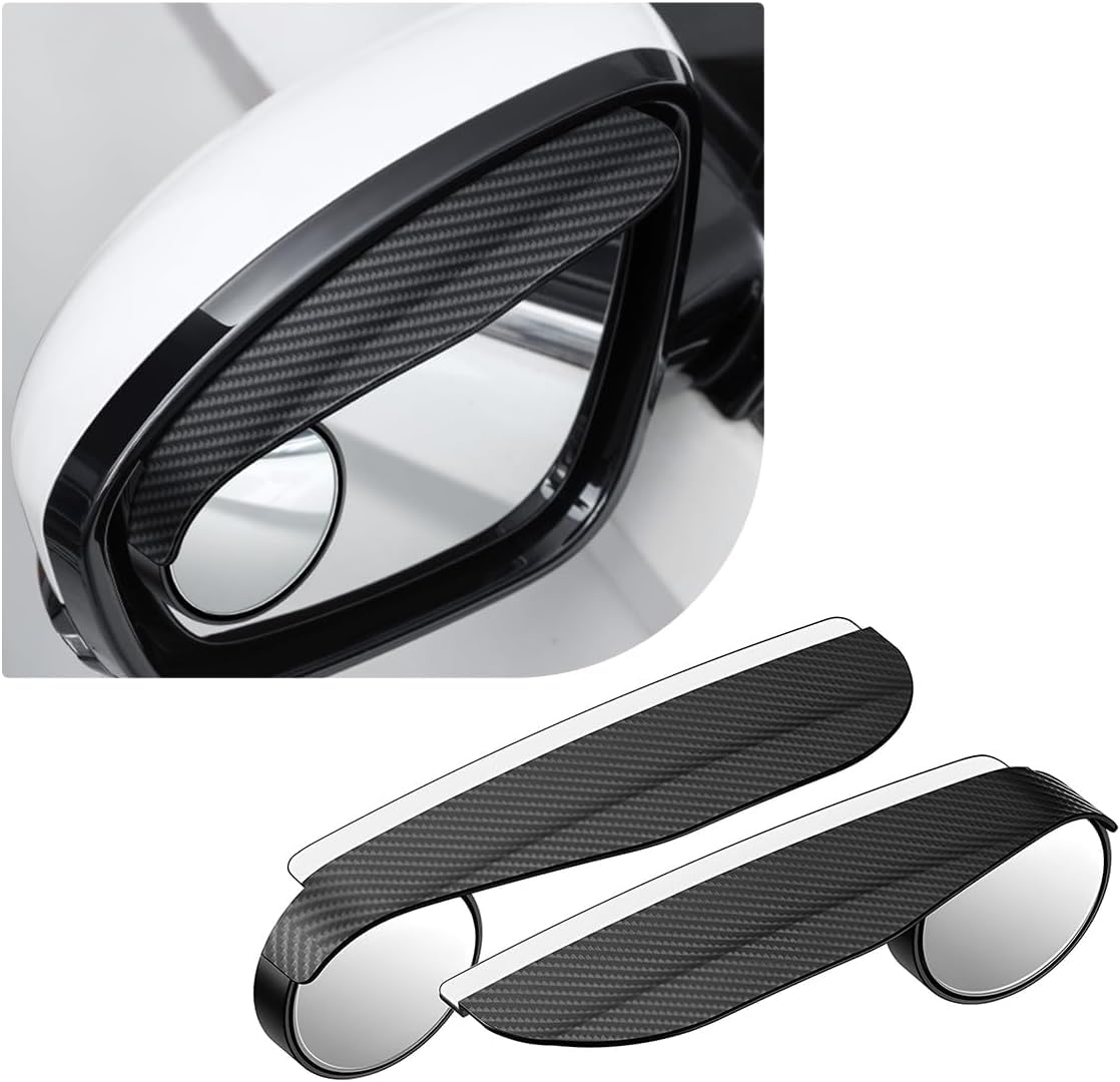 2PCS Car Blind Spot Mirrors,2-in-1 Universal Car Rear View Mirror with Rain Guard,Silicone Rain Shield, 360° Adjustable Reflective Protective Cover,Carbon Fiber for Cars Side Mirror Parts-image-24