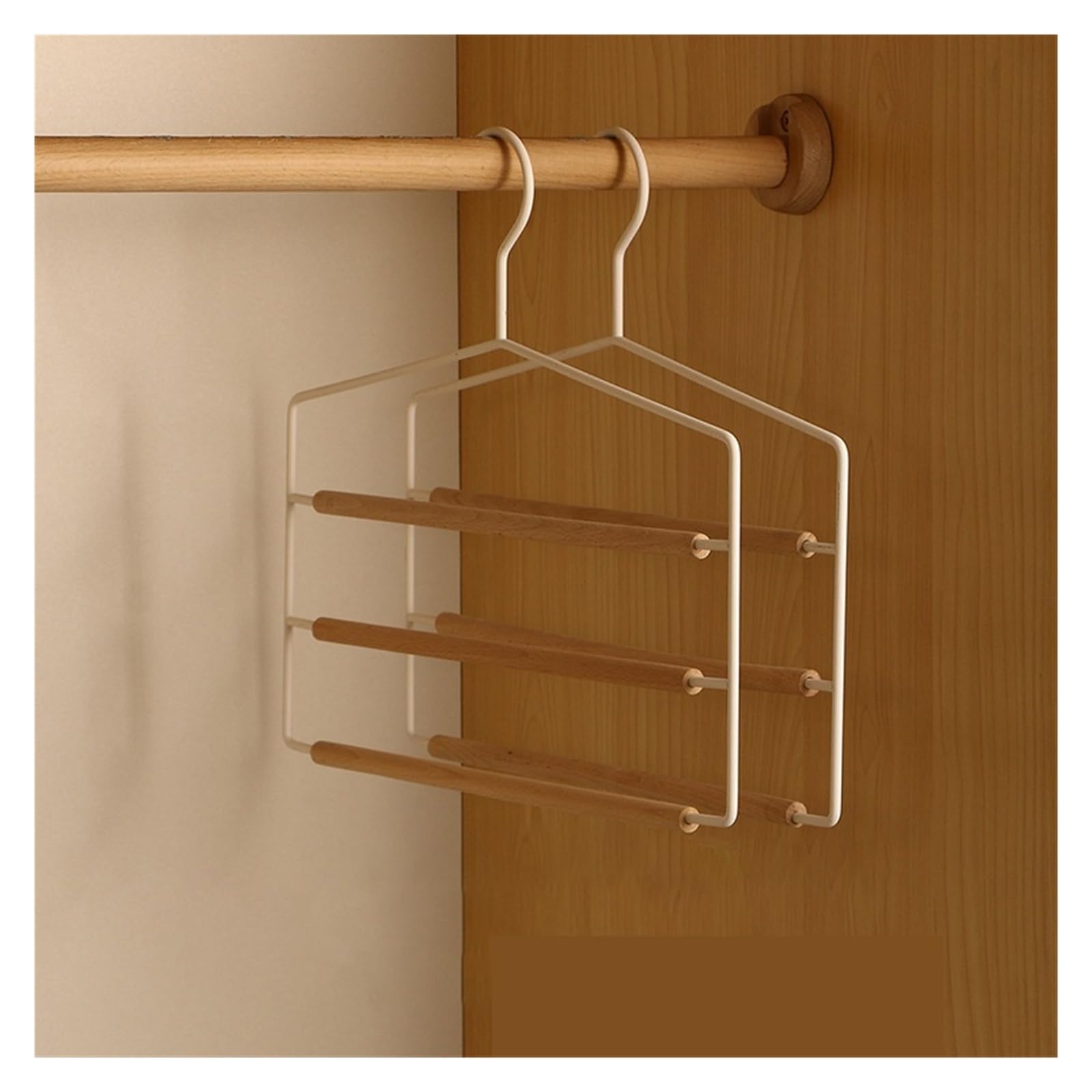 Trouser Hangers Wrought Iron Wooden Pant Hangers Multi Tie Multilayer Jeans(WHITE)