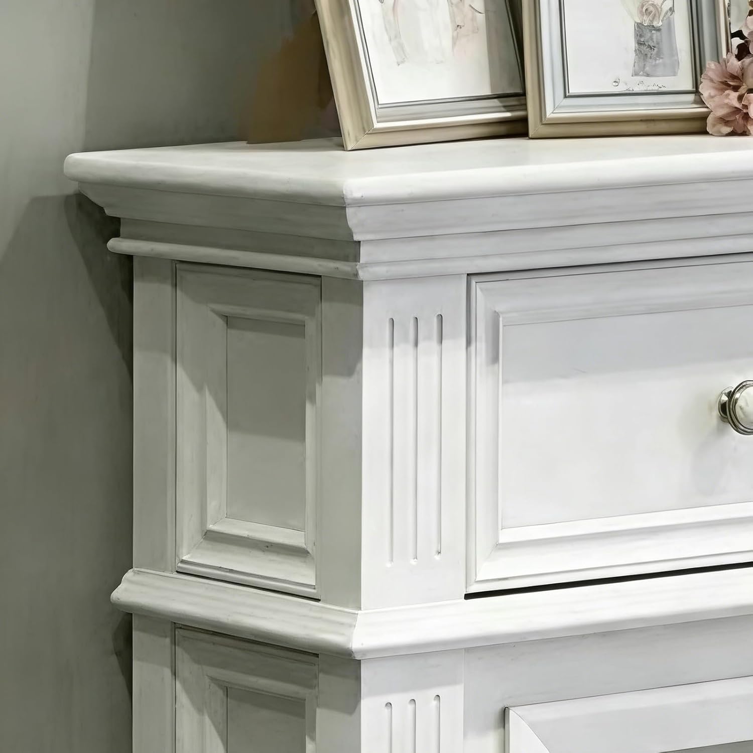 Fireplace Surround Solid Birch Wood American Country Fireplace Mantel Surround with Drawers & Open Shelf(Medium)