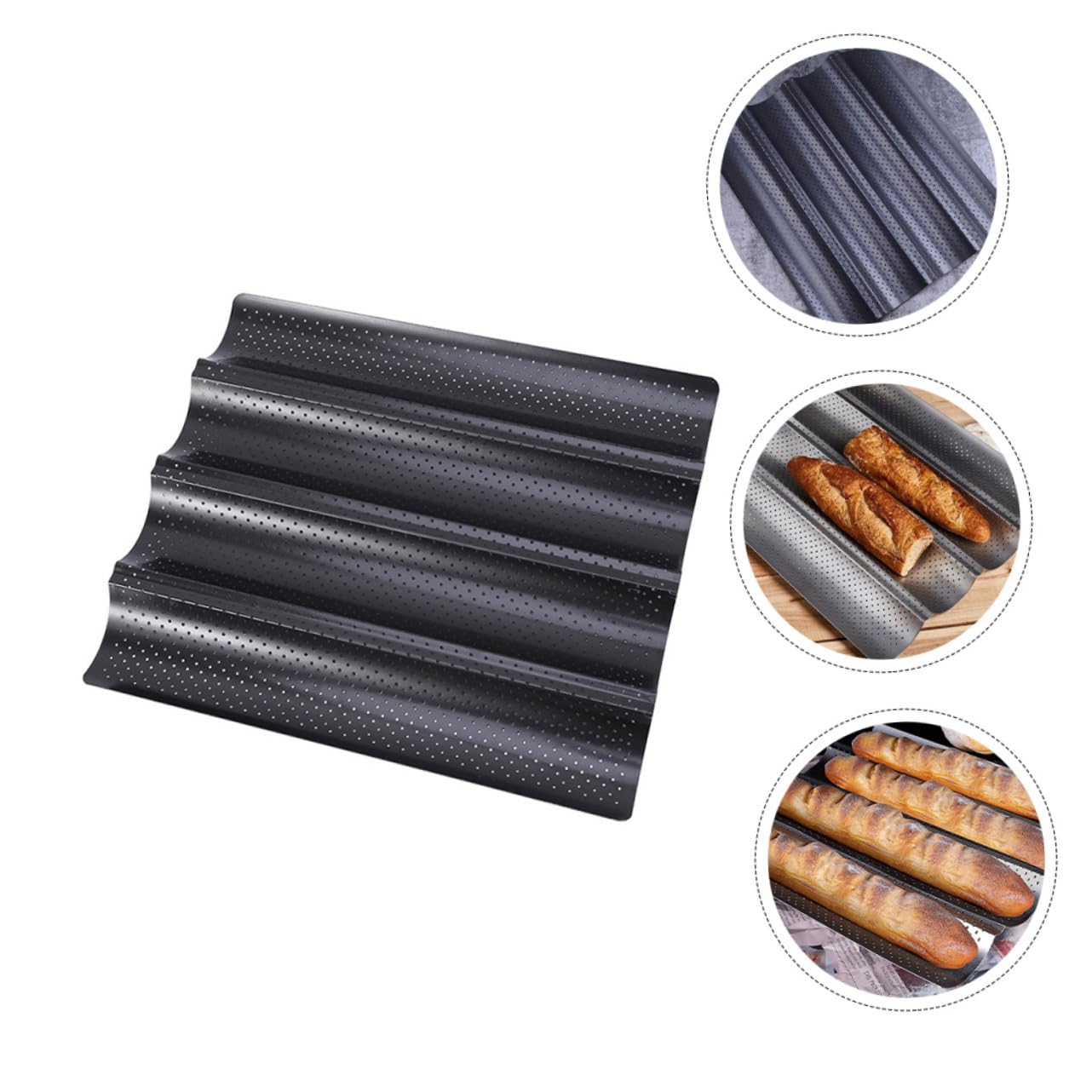 KICHOUSE Non-stick 4-slot French Bread Baking Pan Easy Steel Baking Tool for Kitchen