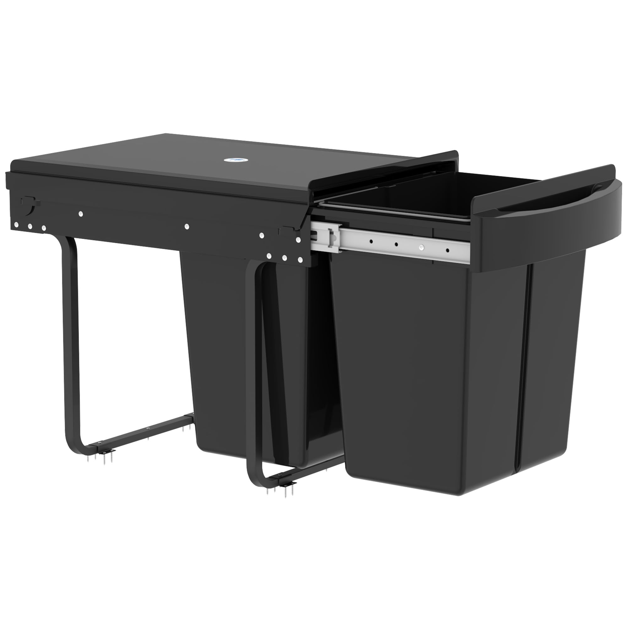 HOMCOM Pull Out Bin with Smooth Glide and Frosted Storage Lid, Soft-Close Kitchen Under Sink Bin with 2 Removable Compartments and Handle for Waste and Recycling, 40L (20L+20L), Black