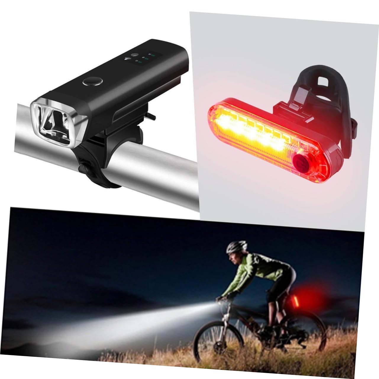 INOOMP 2 Pezzi 4 modalità Luce Anteriore per Bici 350 Luminosità Massima LED Torcia Luce Ricaricabile Set per Strada di Montagna