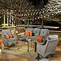 ovios 5 Piece Outdoor Patio Furniture with 3 Seat Sofa,Rattan Wicker Coversation Set with Swivel Rocking Chair,Balcony Sofa Set with Shiny Table for Outside Porch Backyard Pool,Dark Grey
