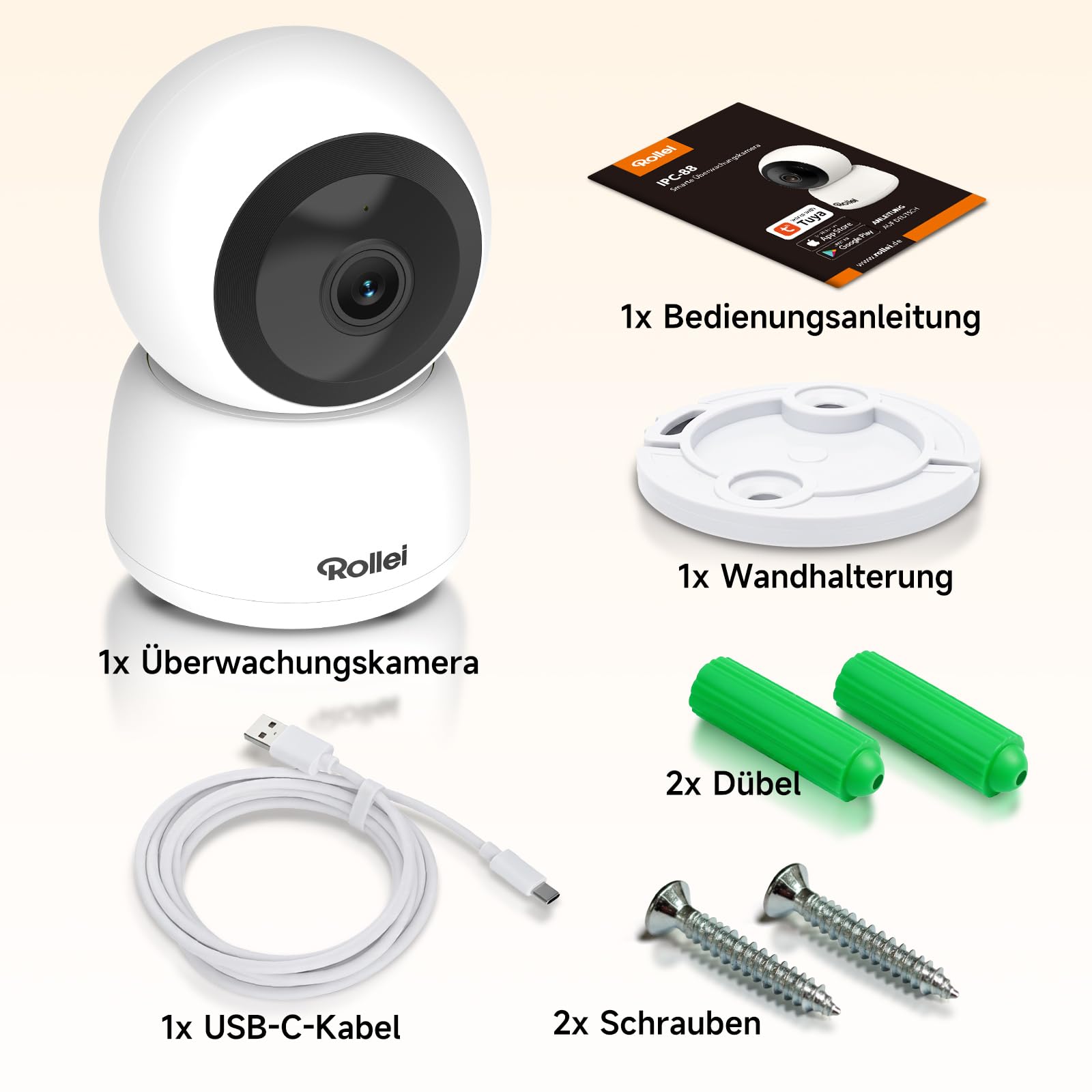 Rollei Überwachungskamera Innen 360° Indoor Security Cam Kamera Überwachung