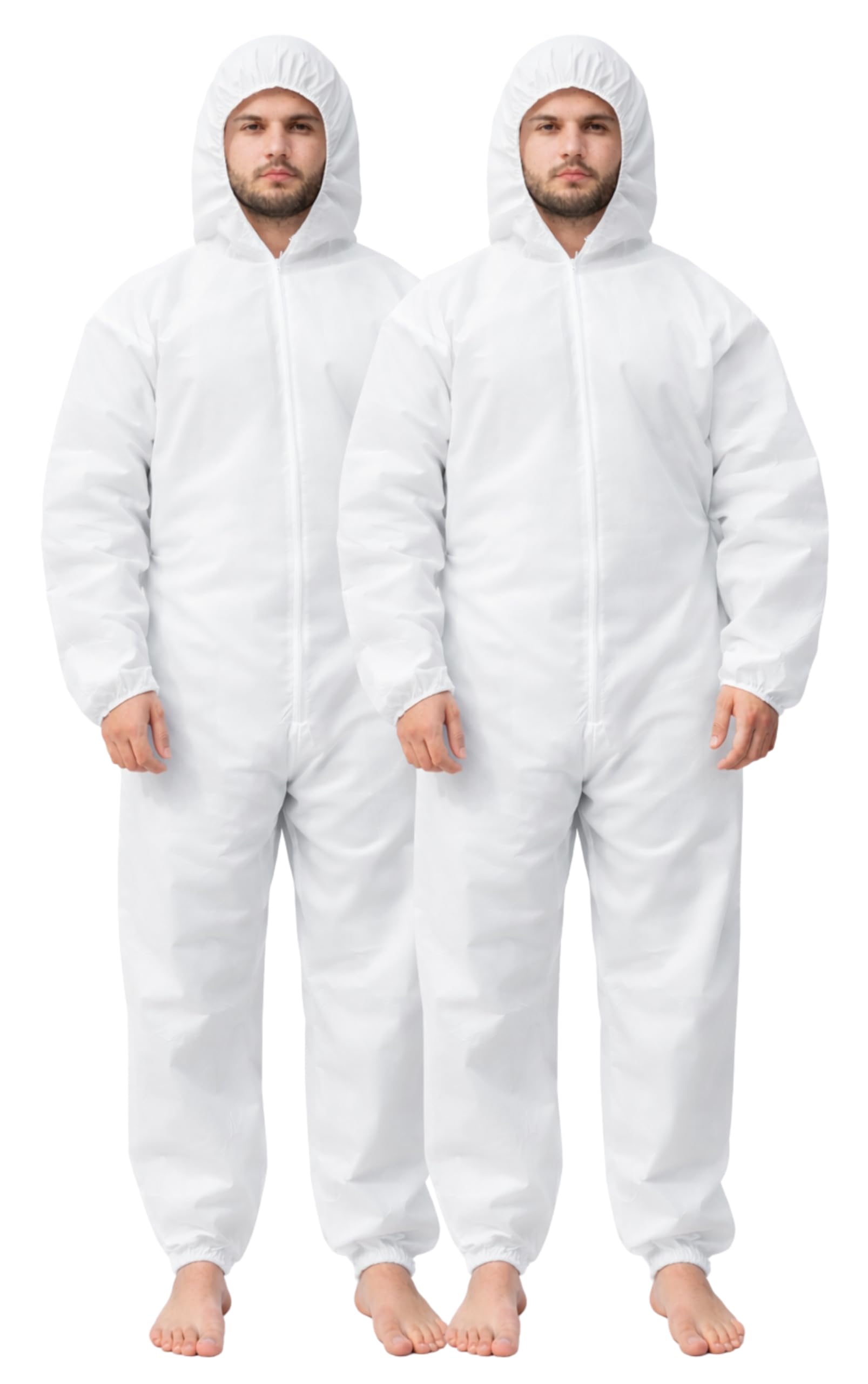 2 Pack Protective Disposable Overall Paper Boiler Suit Coveralls Protection Suit Elasticated hood, Cuffs and Ankles