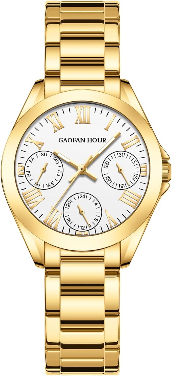 Gold Watches for Women,Analog Womens Watch with Multifunctional Vintage Roman Dial Stainless Steel Band,Waterproof with Tools