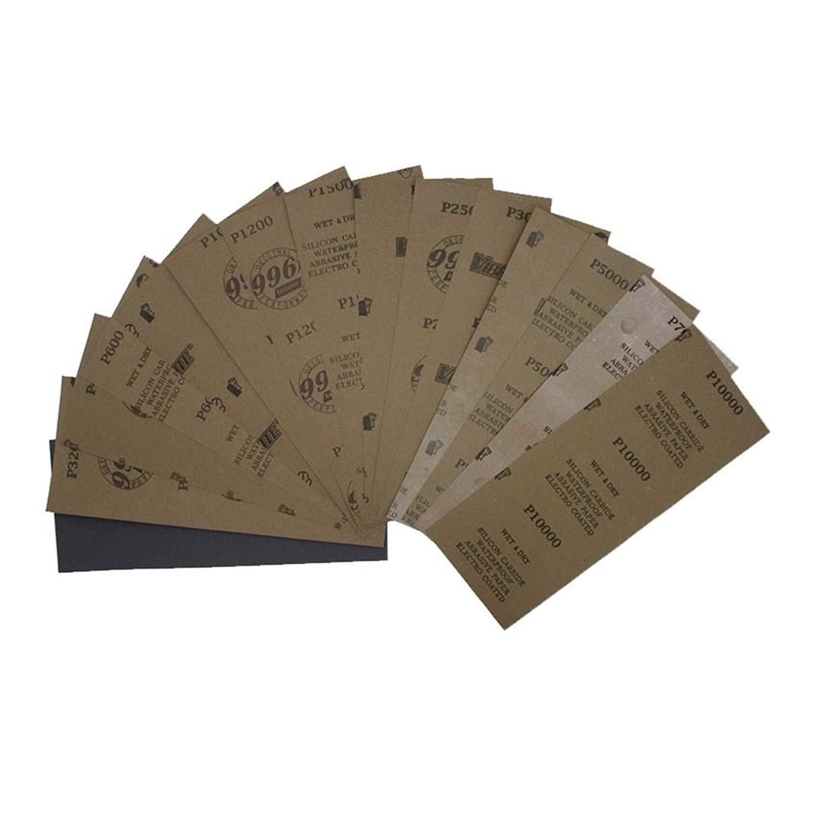 Papel de lija de lijadora 48 hojas de 320 a 10,000 papel de lija grueso 9 x 3.6 pulgadas para tratamiento de superficie de muebles de madera, lijado de metal y pulido de automóviles