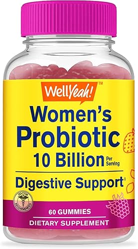 WellYeah Gomitas de probióticos para mujeres, 10 mil millones de UFC, para apoyo digestivo, salud intestinal y apoyo a la salud femenina, sabores de
