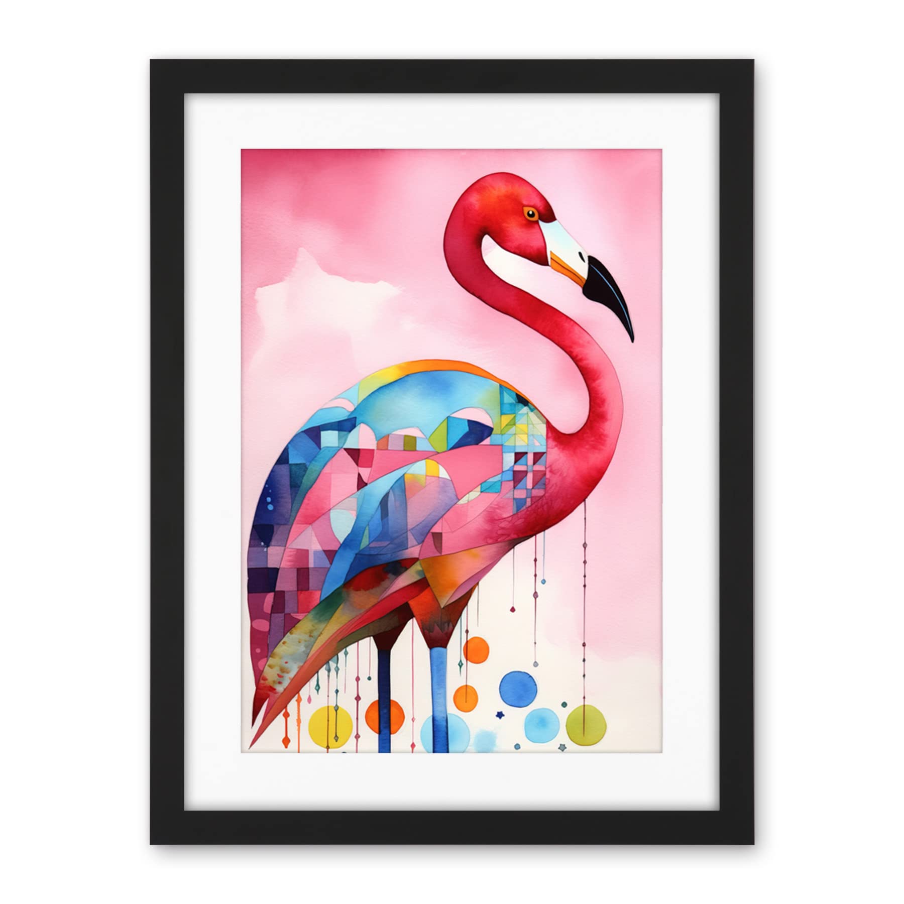 Artery8 Flamingo Bird Folk Art Watercolour Painting Artwork Framed Wall Art Print 18X24 Inch