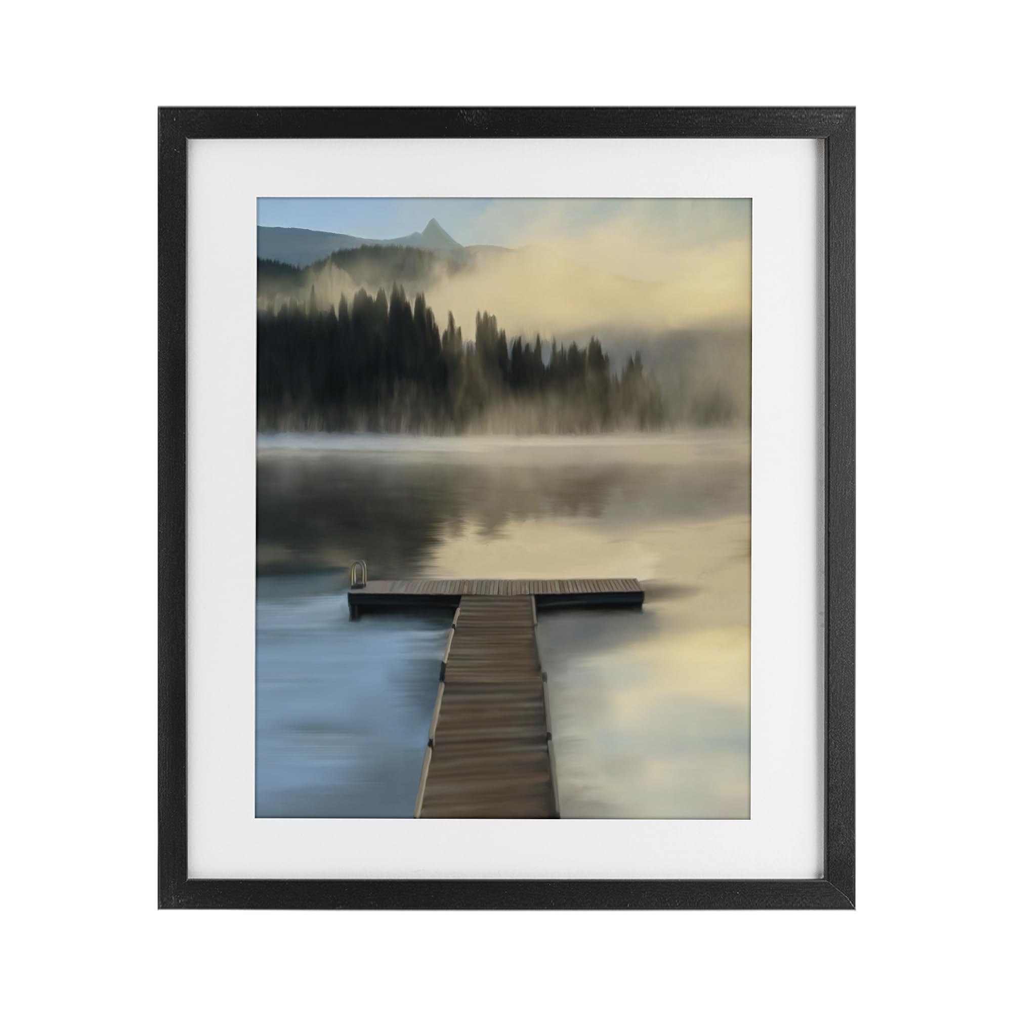 Stupell Industries 'Reflective Lake At Dusk', Framed Print Under Glass, Black, 13 x 16 Inches, Easy to Hang and Sturdy, Made in USA, by Renel Peters