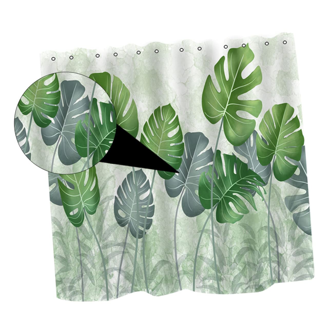 Rideau de douche à motif feuilles Zerodeko drapé pour salle de bain lavable
