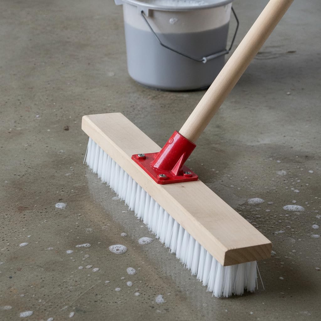 Cepillo para Fregar Suelos Cerdas Nylon Eficaces para Restregar Pisos Duros Azulejos y Lechada en Cocina Baño y Garaje Acuado para Mantenimiento l Hogar, Cepillo Suelo 60cm con Mango