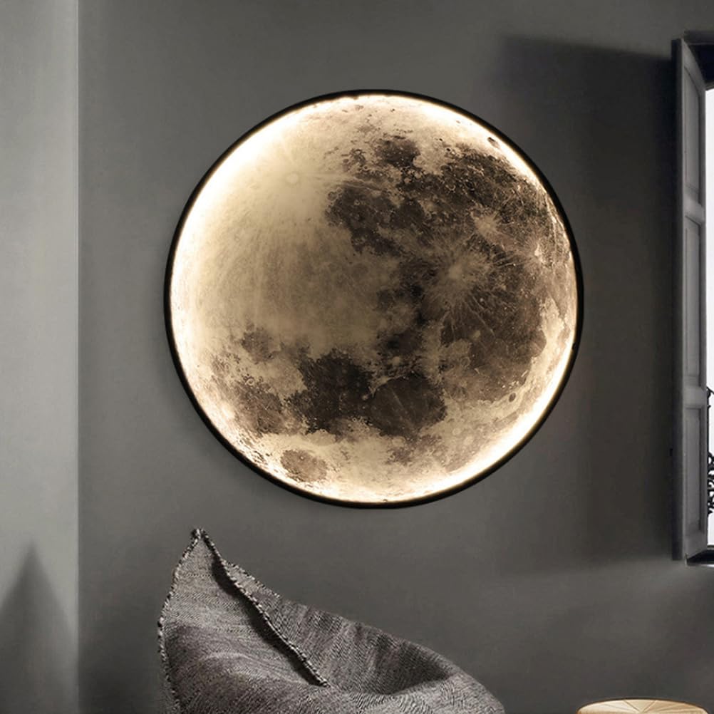 Kinkiet Księżyc LED, nowoczesna lampa ścienna do wnętrz ściemnialna okrągła akrylowa lampka nocna oświetlenie ścienne do sypialni salonu schody lampka nocna księżyc, wtyczka w wersji, 50 cm
