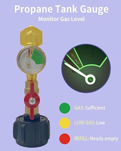 Miniatura 4 de Adaptador de recarga de propano para tanques de 1 libra, adaptador de propano de latón de 90 grados con válvula y medidor, convertidor de 20 libras