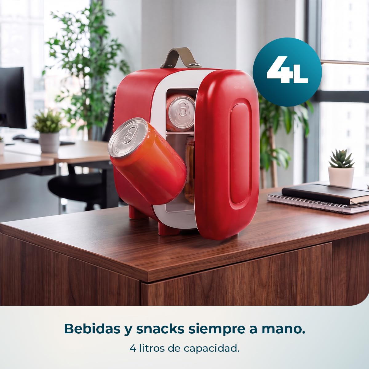 Cecotec Mini Frigorífico Bolero MiniCooling 4L Capri Red. Funciona a 12V y 220V, Especial para Coche y Caravanas, Función de Enfriamiento y Calentamiento, Rango de 7 a 50 Grados, Fácil Transporte