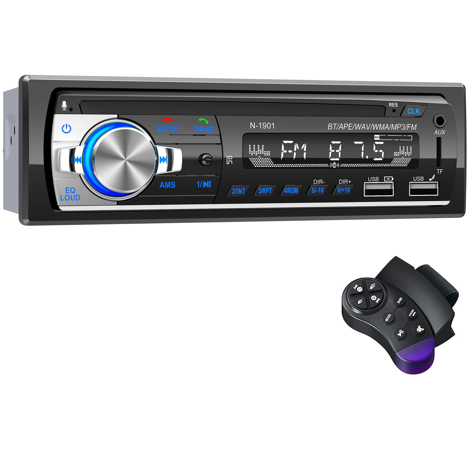 Autoradio Bluetooth, Wistrue FM Poste Radio Voiture Bluetooth avec 2 USB, Autoradio 1 Din Support AUX/SD/TF/MP3, Compatible avec iOS/Android