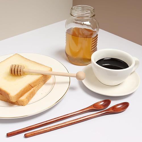 Miniatura 6 de Palitos de madera de miel de 6.3 pulgadas: cucharas agitadoras de café de mango largo - Palitos de peine de miel - Varita de miel para dispensar
