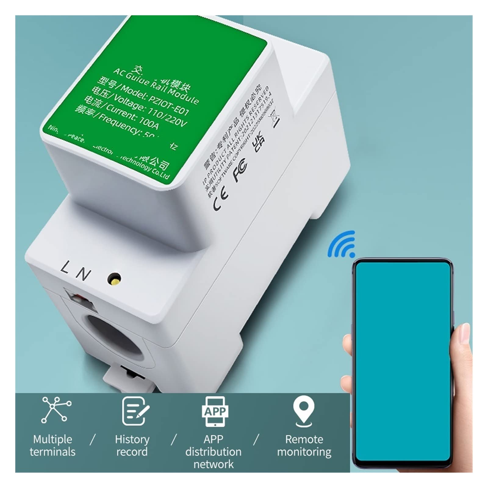 Wattmetro WiFi Monofase 100A Din Rail - Misuratore Consumo Energia 70-260V