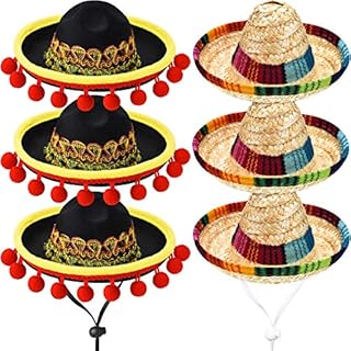 6 Pieces Mini Mexican Sombrero Hats Cute Straw Sombreros Mini Fun Fiesta Straw Hat for Fiesta Carnival Summer Mexican Theme Party Decorations Party Favors