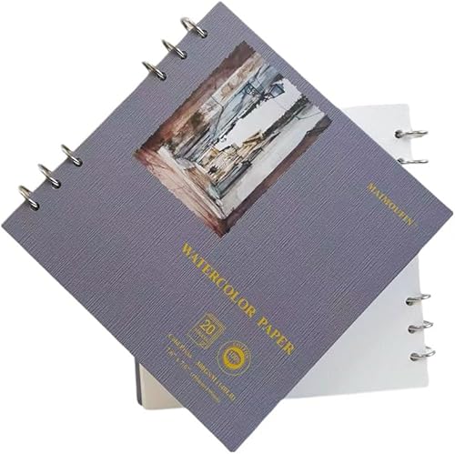 Miniatura 7 de MAIMOUFIN Papel de acuarela, 100% algodón, 7.6 x 7.6 pulgadas, 20 hojas (140 libras10.58 ozm) a presión en frío, anillos de hojas sueltas de tapa