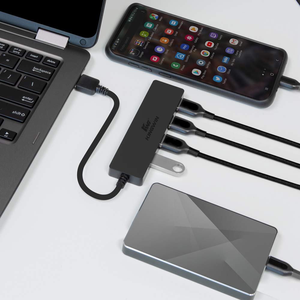 Kingwin Hub USB 4 porte USB 3.0 Data Hub per Mobile SSD, MacBook, Mac Pro/Mini, iMac, Chromebook, Surface Pro, USB Flash Drives, Notebook PC, XPS, e More [Ultra Slim]