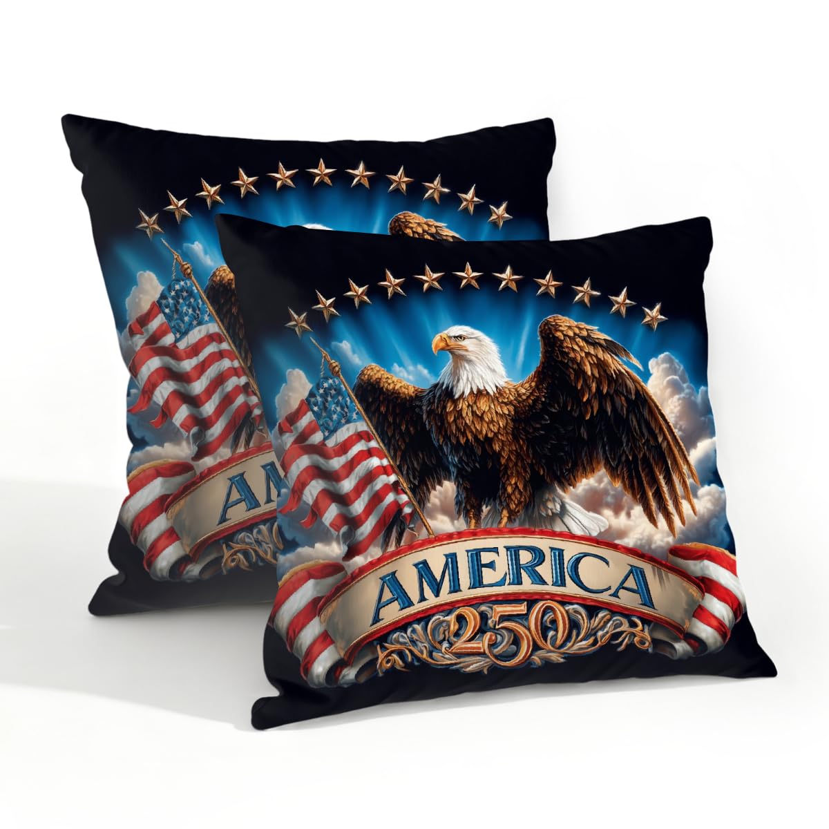 Outdoor Pillow Covers Waterproof Pillowcases 20x20in Set of 2 America-250th Independence Day Stars Decorative Throw Cushion Case for Couch Sofa Garden Patio Furniture