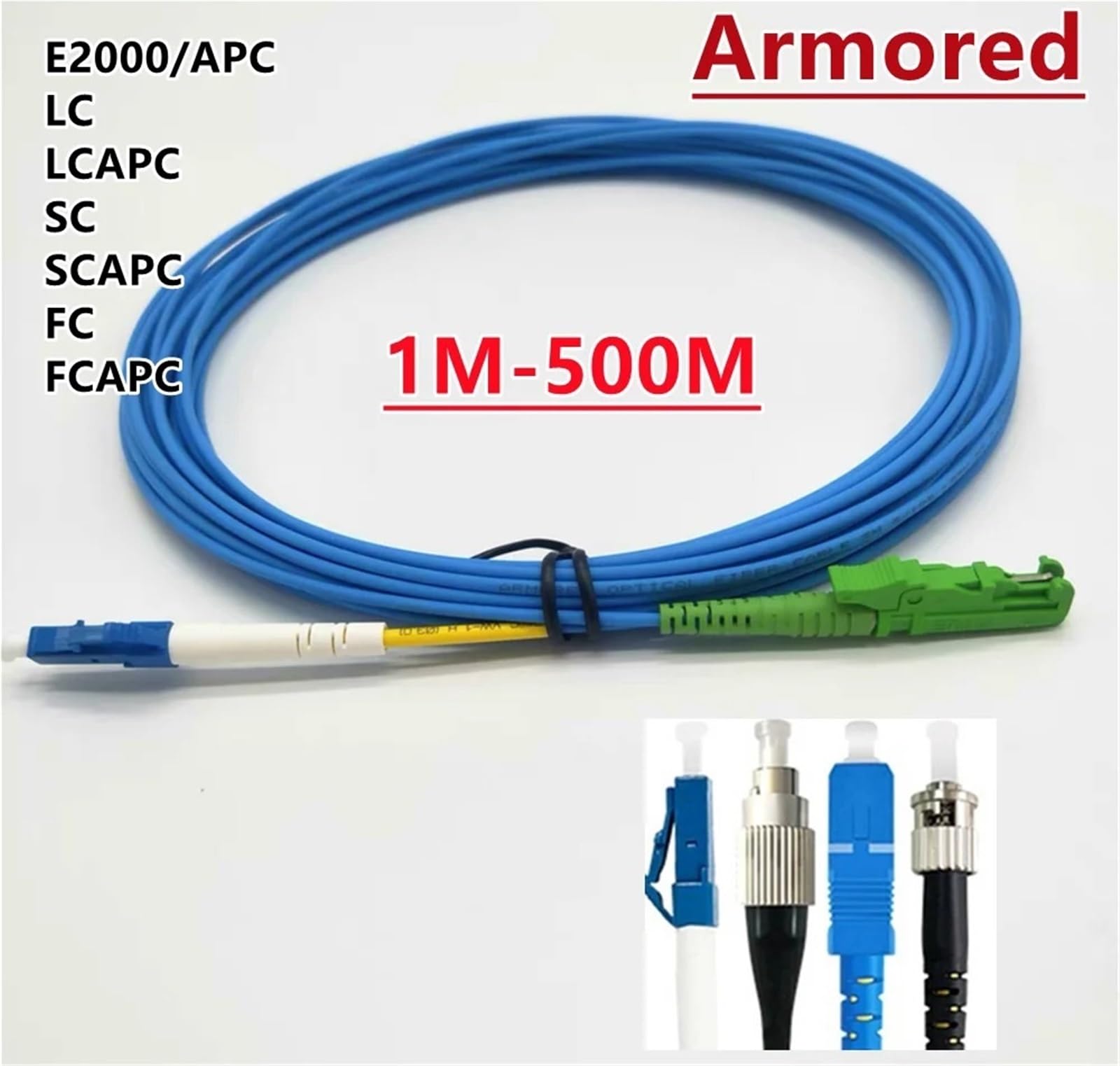 1-rdzeniowy ekranowany kabel połączeniowy, 5M-500M, E2000/A, LC, FC, ST, SM, 100M, 200M, jednomodowy, odporny na szczury, 1-rdzeniowy mostek światłowodowy, simplex, E2000 (500M 1 szt