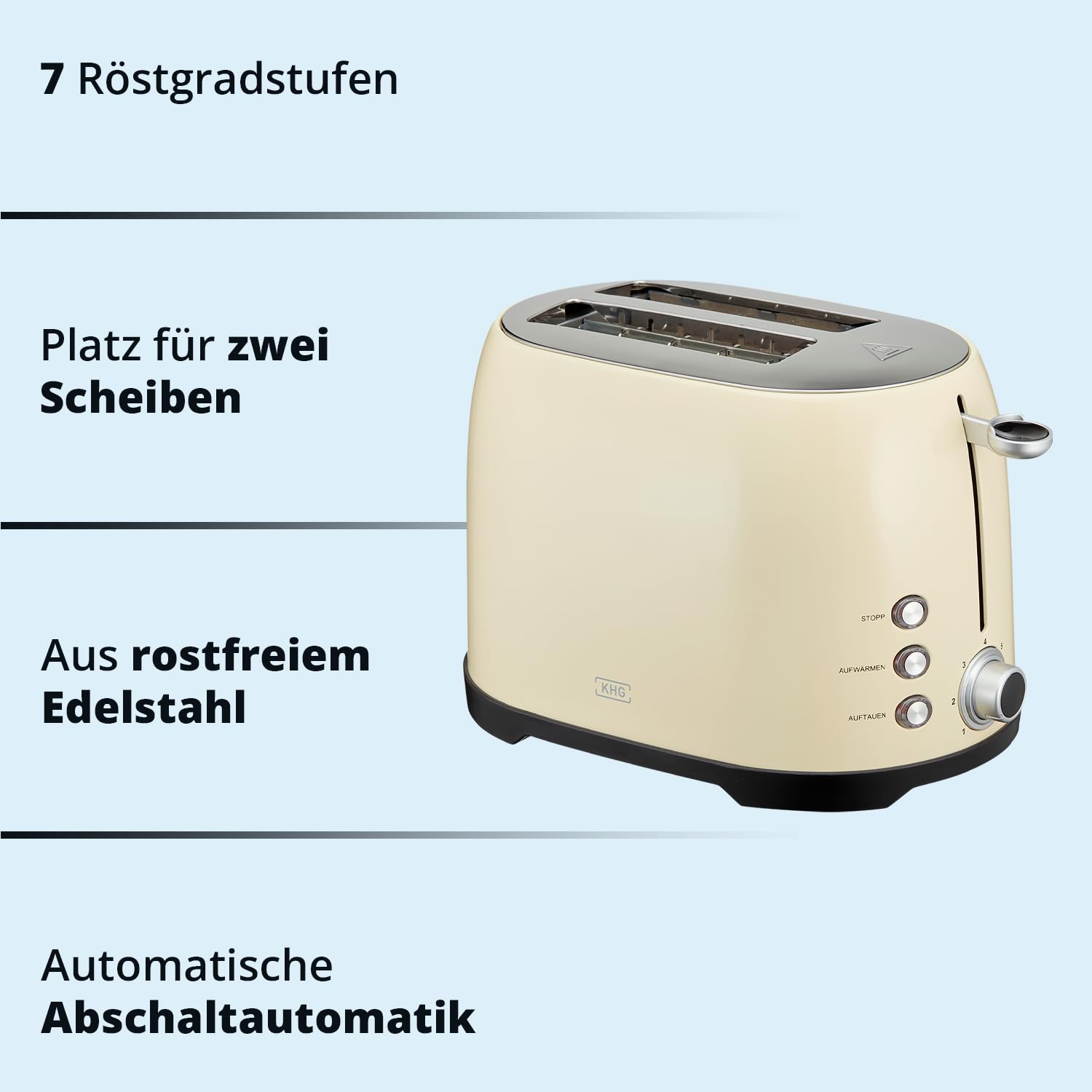 KHG Frühstücksset Wasserkocher Toaster Kaffeemaschine Creme Beige Retro 1,7 Liter 2 Toastscheiben 12 Tassen 360° Sockel
