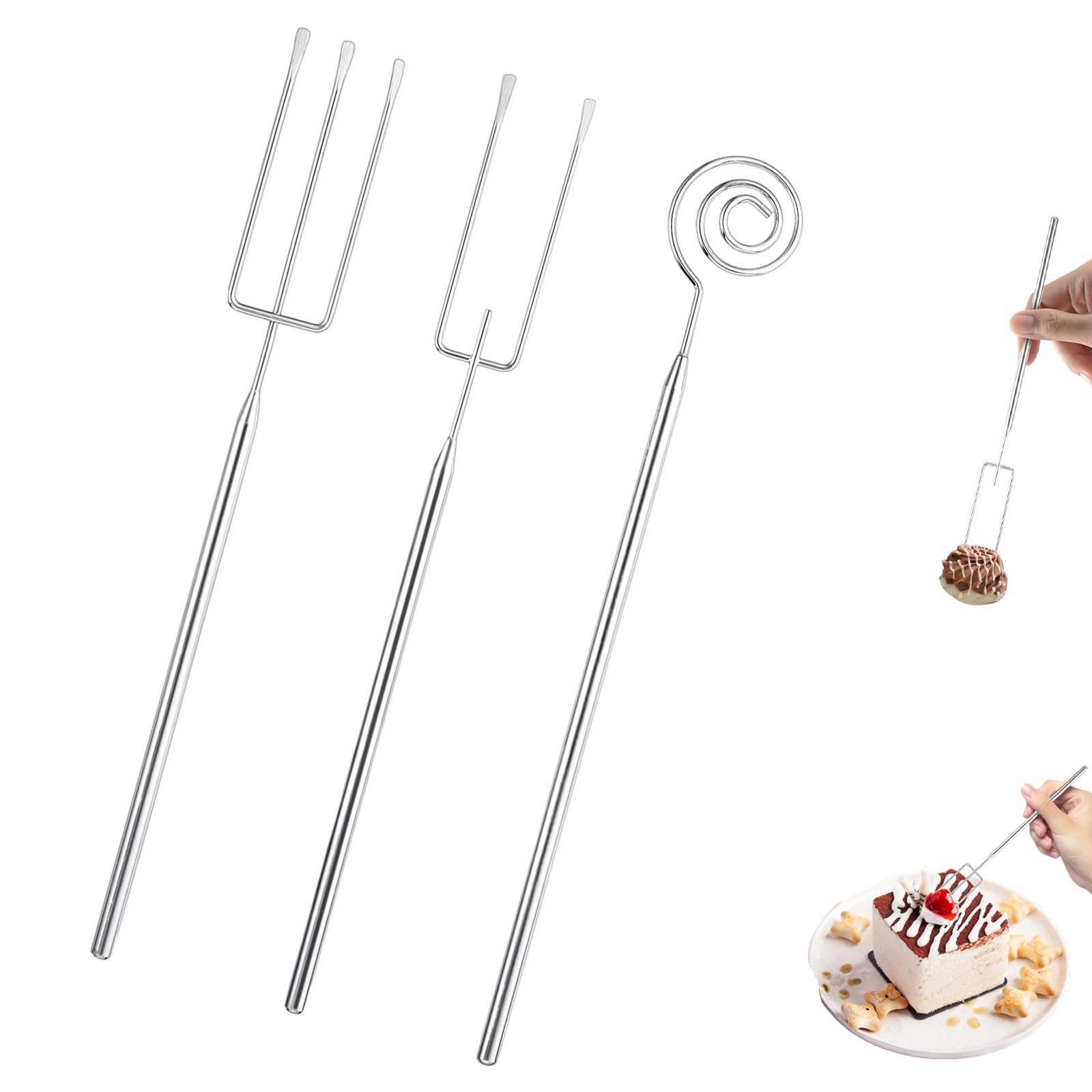 3 Stück Pralinengabel, Edelstahl Schokolade Pralinen Besteck, Schokoladentauchgabel-Set, Candy Fondue Gabel für Handgemachte Pralinen Trüffe