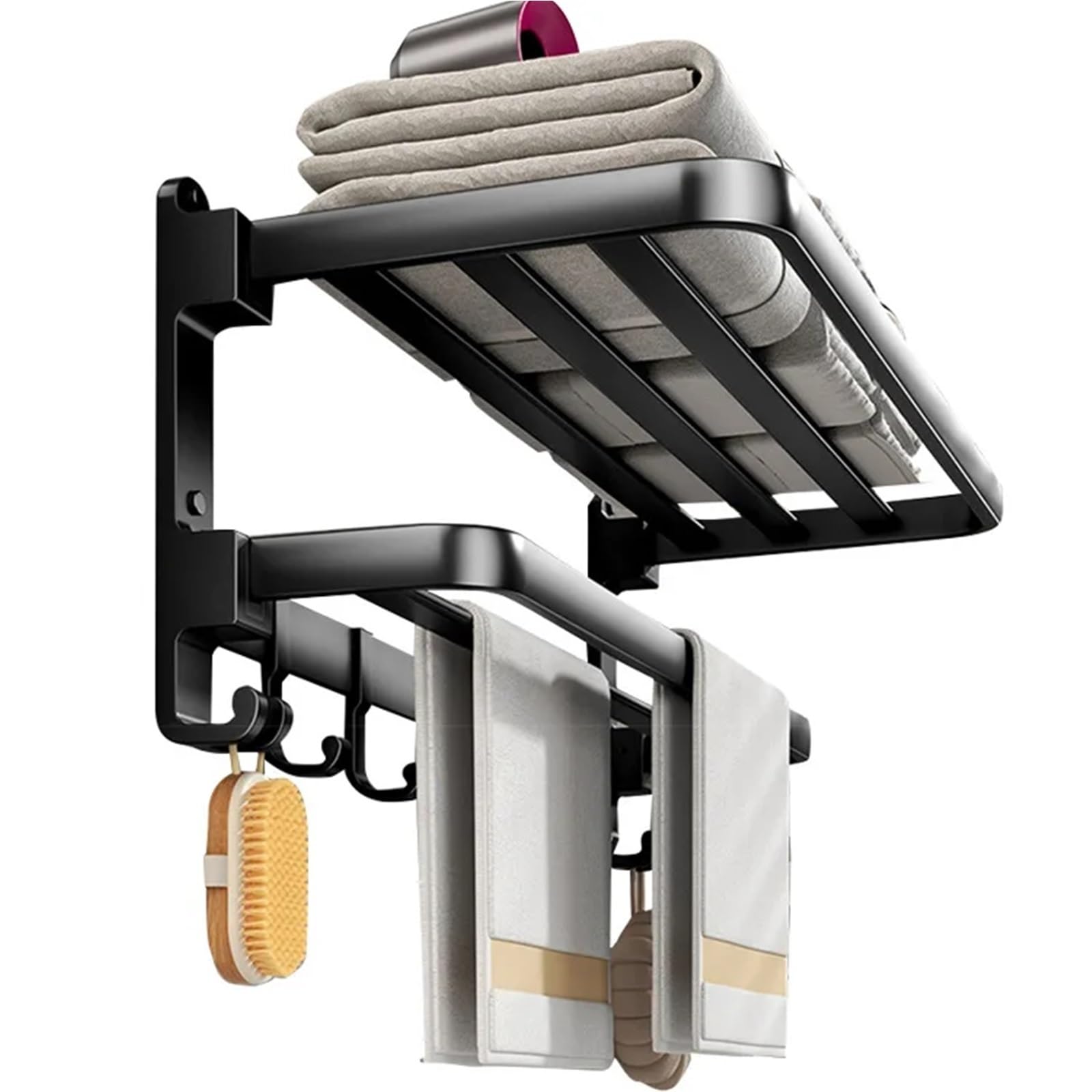 Towel Rack Folding Holder With Hook Wall Mount AluminumTowel(50 * 21.5 * 19.5cm)