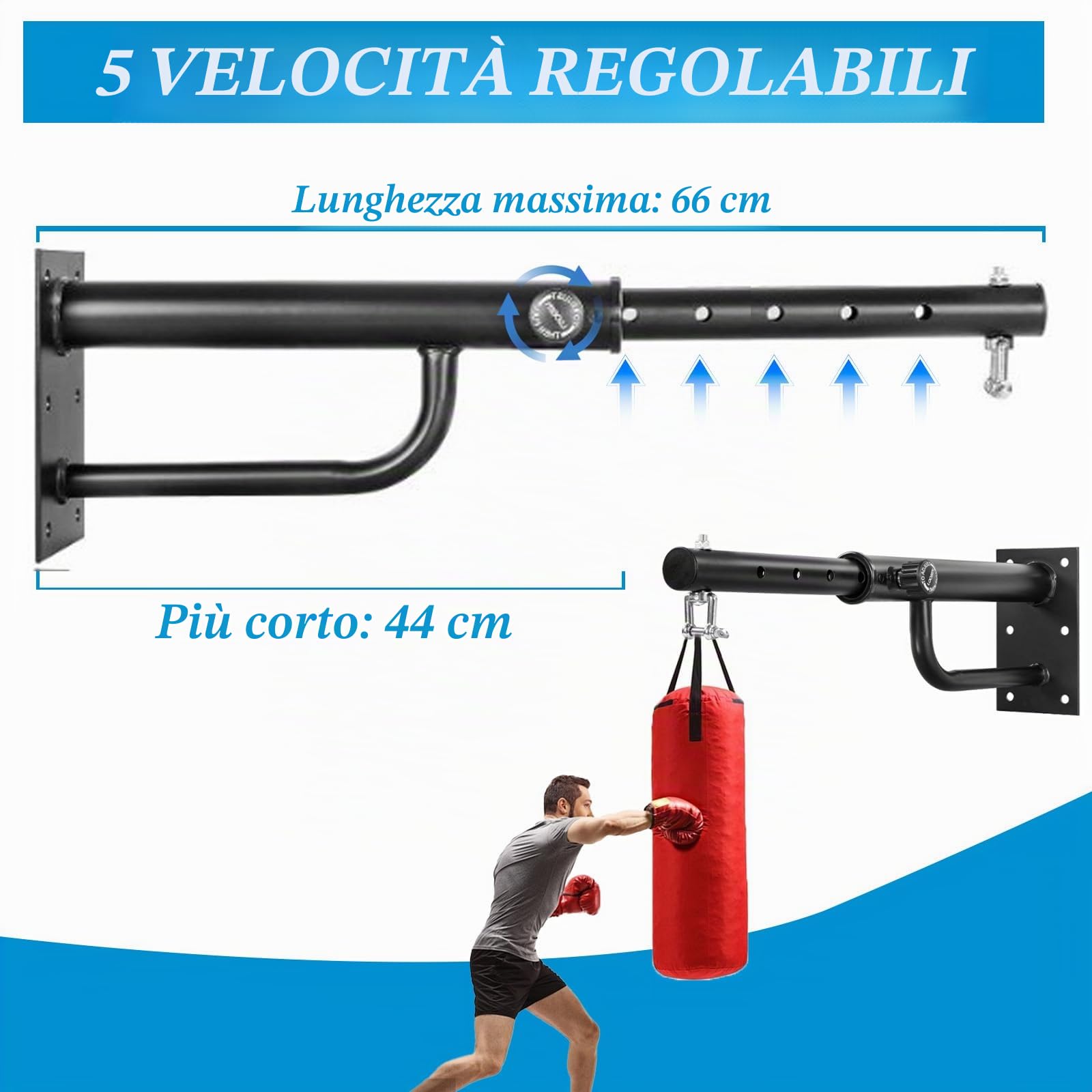 Supporto per Sacco da Boxe, Staffa per Sacco da Boxe da Muro, Regolabile e Girevole, Portata 150 kg, per Palestre Domestiche/Garage/Cantine