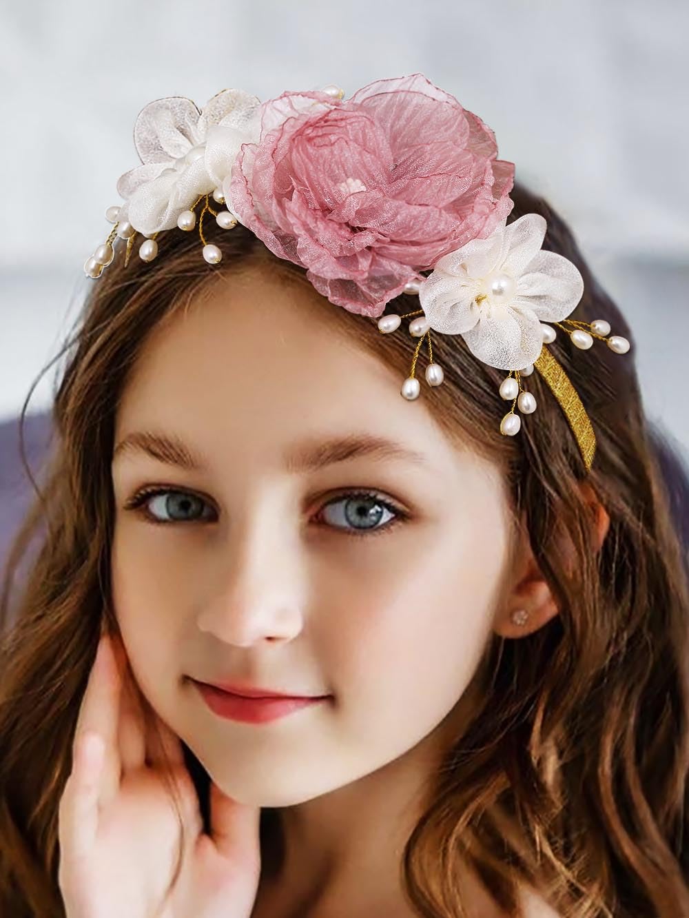 IYOU Baby Girls Headband Floral Pink Headbands With Grosgrain