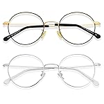 Cyxus Round Blue Light Glasses for Women and Men 2 Pack, Computer Gaming Eyeglasses for Relieve Eye Strain, Gold Silver Metal Frame