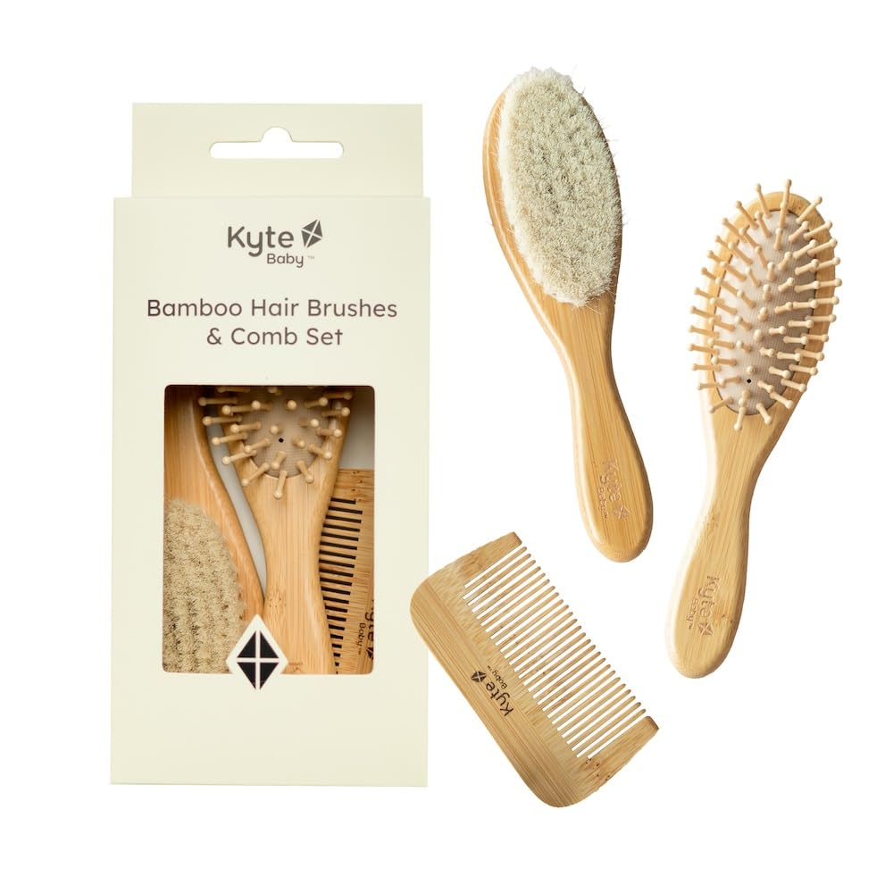KYTE BABYBamboo 3-Piece Brush Set - 1 Goat Hair Brush, 1 Wooden Bristle Brush and 1 Bamboo Comb