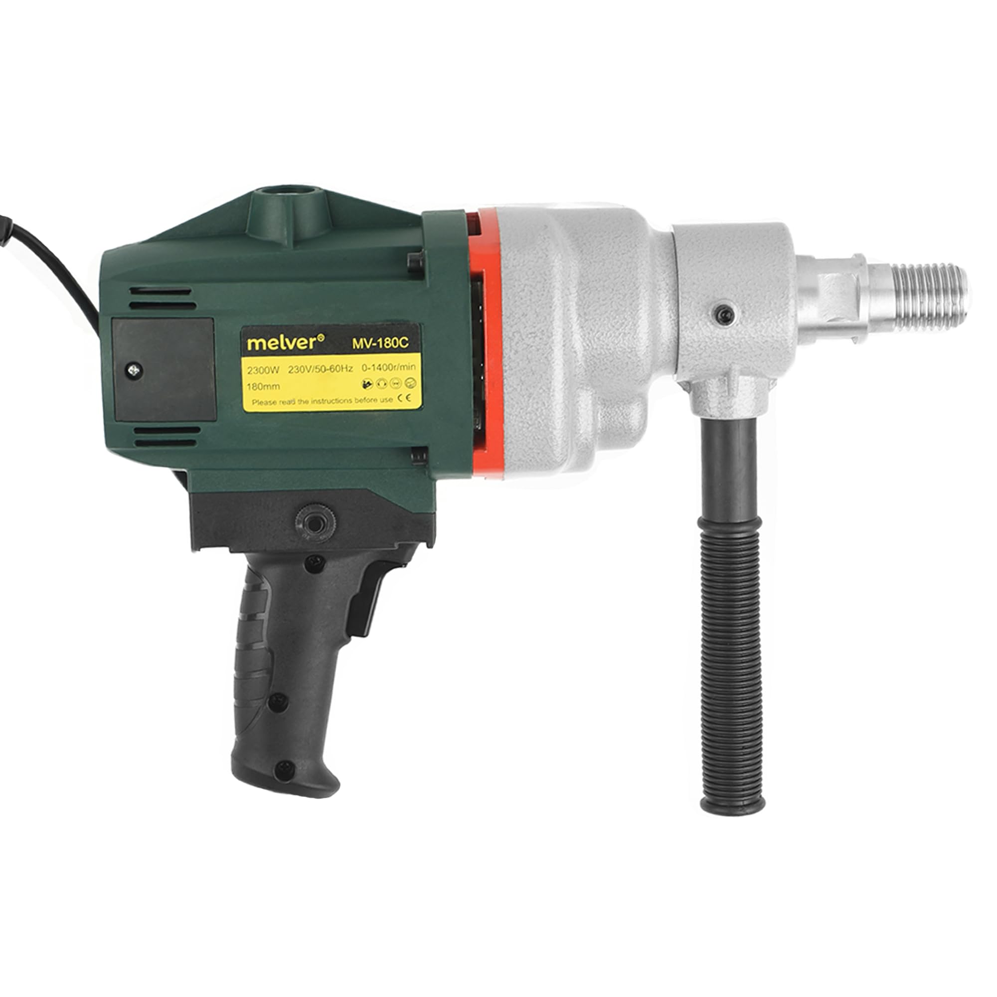 MELVER Taladro central manual 2300 W - Taladro de diamante con interruptor de protección PRCD - Taladro central 1400 RPM para perforación en húmedo y seco