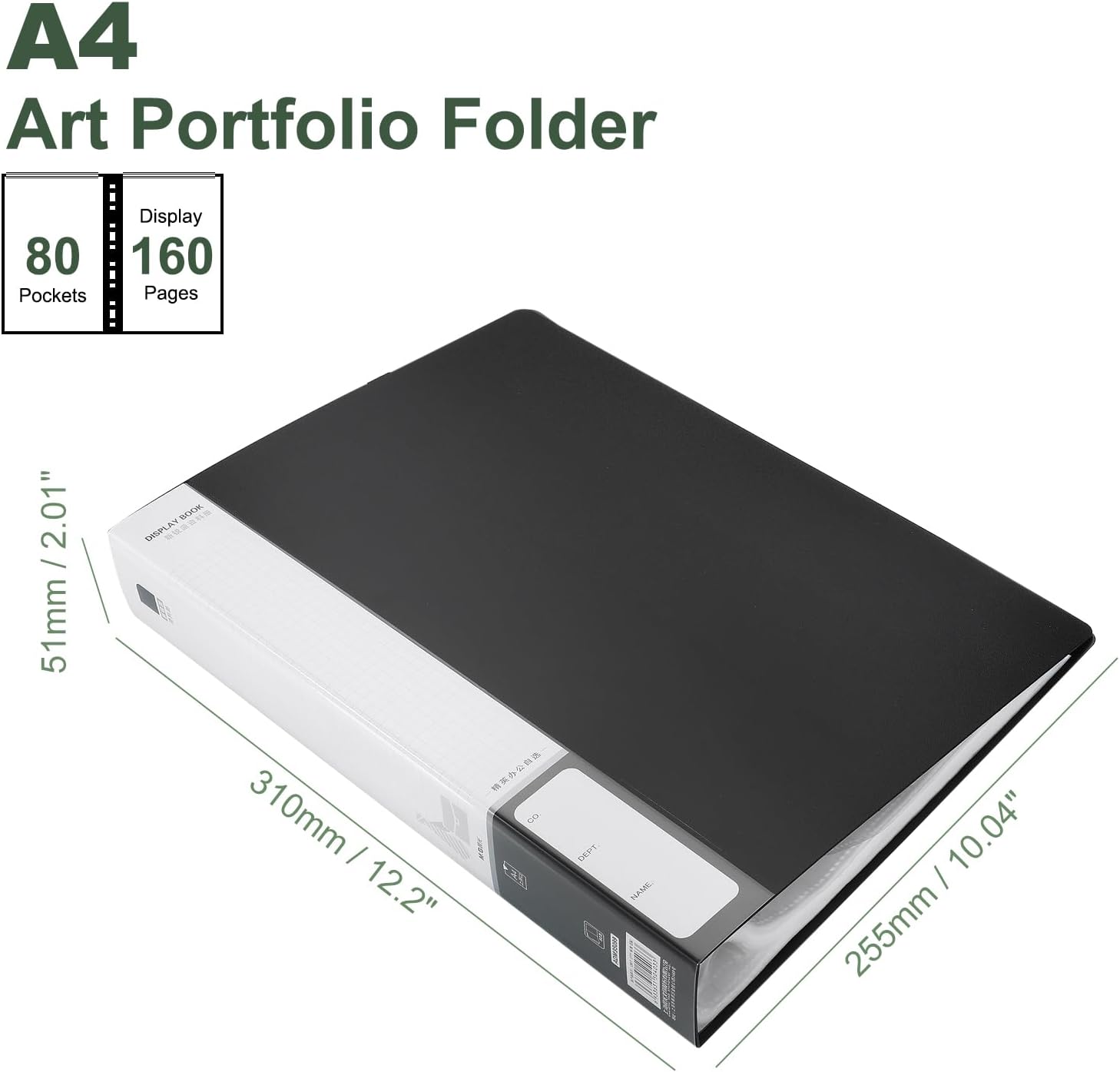 M&G 80-Pocket Binder with PP Plastic Sleeves A4(Black), Art Portfolio Wide Folder with Clear Sheet Protectors, Display 160 Pages for Organizing Documents, 310x255x51mm