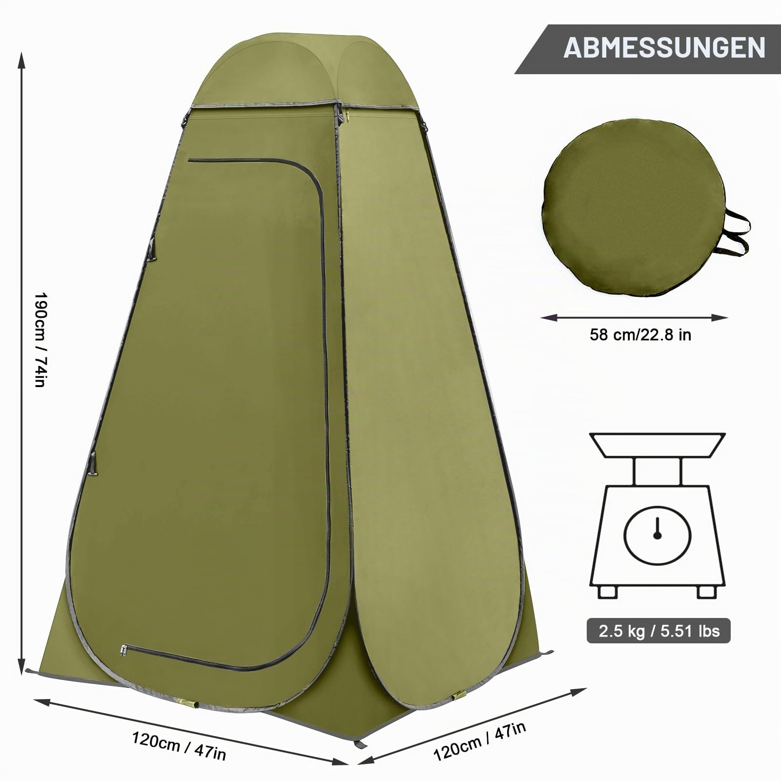 BRIAN & DANY Duschzelt Camping, Pop Up Toilettenzelt, Tragbares Umkleidezelt mit Regenschutz und Fenstern, Sichtschutz Zelt für Outdoor, UPF 50+ Wasserdicht, 120 x 120 x 190 cm