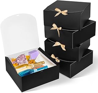 WLUSEAXI 8Pack Large Gift Boxes with Lids, 12x12x5 Inches Bridesmaid Proposal Box With Ribbon, Black Boxes For Gifts, Paper Gift Box For Presents, Wedding, Bridal Shower, Birthday Party