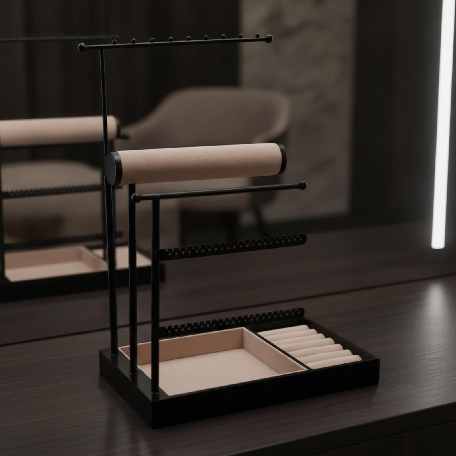 Qianly gioie a più Livelli con Base in Legno Multifunzionale gioie Regolabile in Altezza Ampio Spazio di Archiviazione per Tavolo da Trucco, Oro