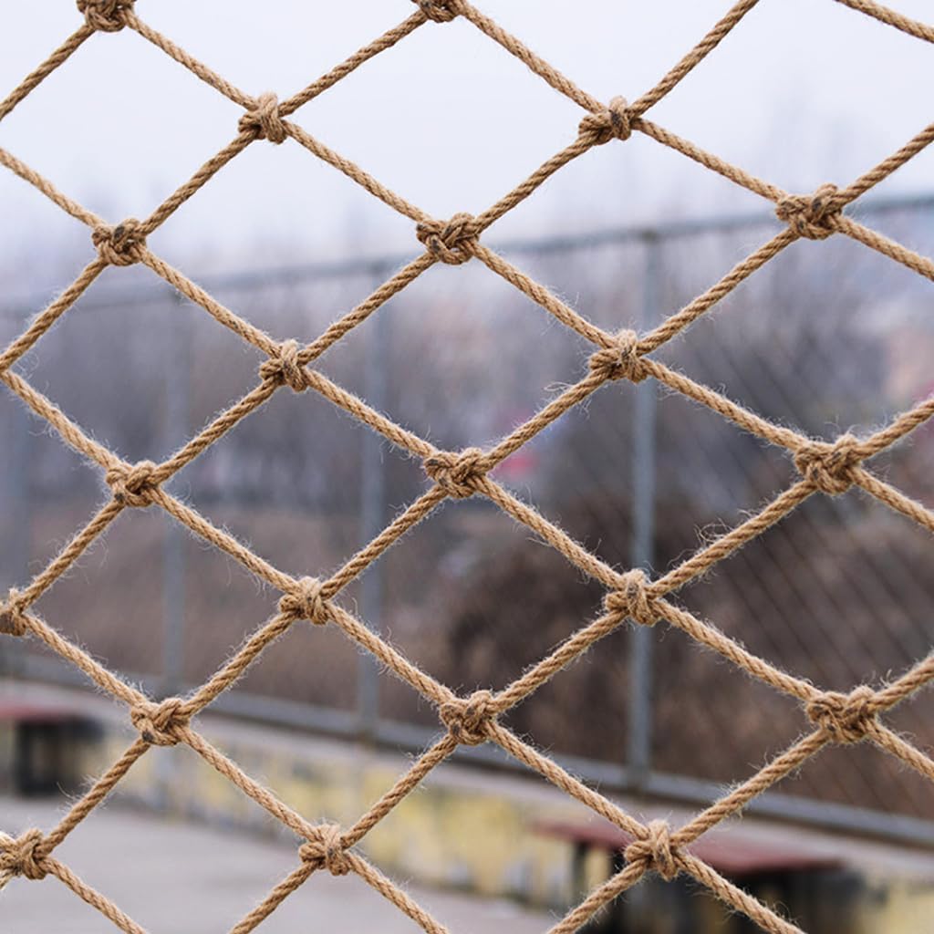 House Decoration Hemp Rope Net,Indoor & Outdoor Partition Netting for Hotel Restaurant Ceiling,Balcony Anti-Fall Protection Nets,Portable Versatile Playset Rop(Size:2M×2M(6.5FT×6.5FT),Color:Jute)