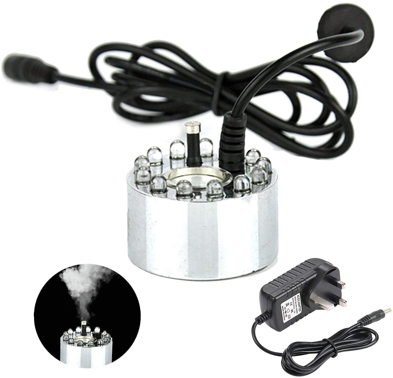 MAKE A WISH® Ultrasonic Mist Maker 12 LED Changing Mist Maker Fogger/Indoor Outdoor Water Fountain Pond Pot/Fog Machine/Atomizer Air Humidifier with Adapter (B085C6F4S3) Amazon Price History, Amazon Price Tracker