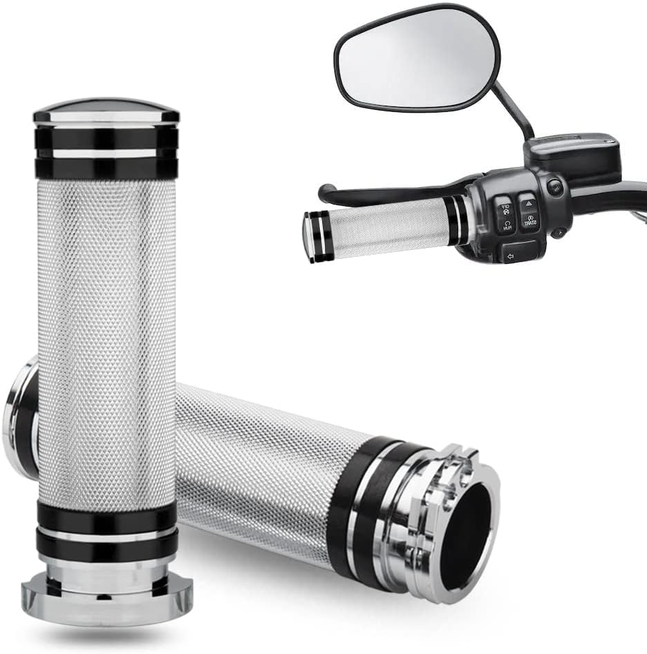 1" Motorcycle Hand Grips Black Chrome Handlebar Grips Compatible with Harley Touring Honda Yamaha Suzuki Kawasaki