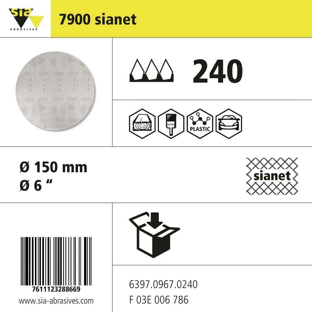 Sia, Rete Abrasiva Sianet, Diametro 150 mm, 50 Pezzi, Korn 240